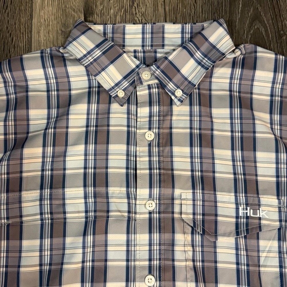 Huk Performance Plaid H1500063 Fishing Shirt Blue Small Breathable Outdoor Top